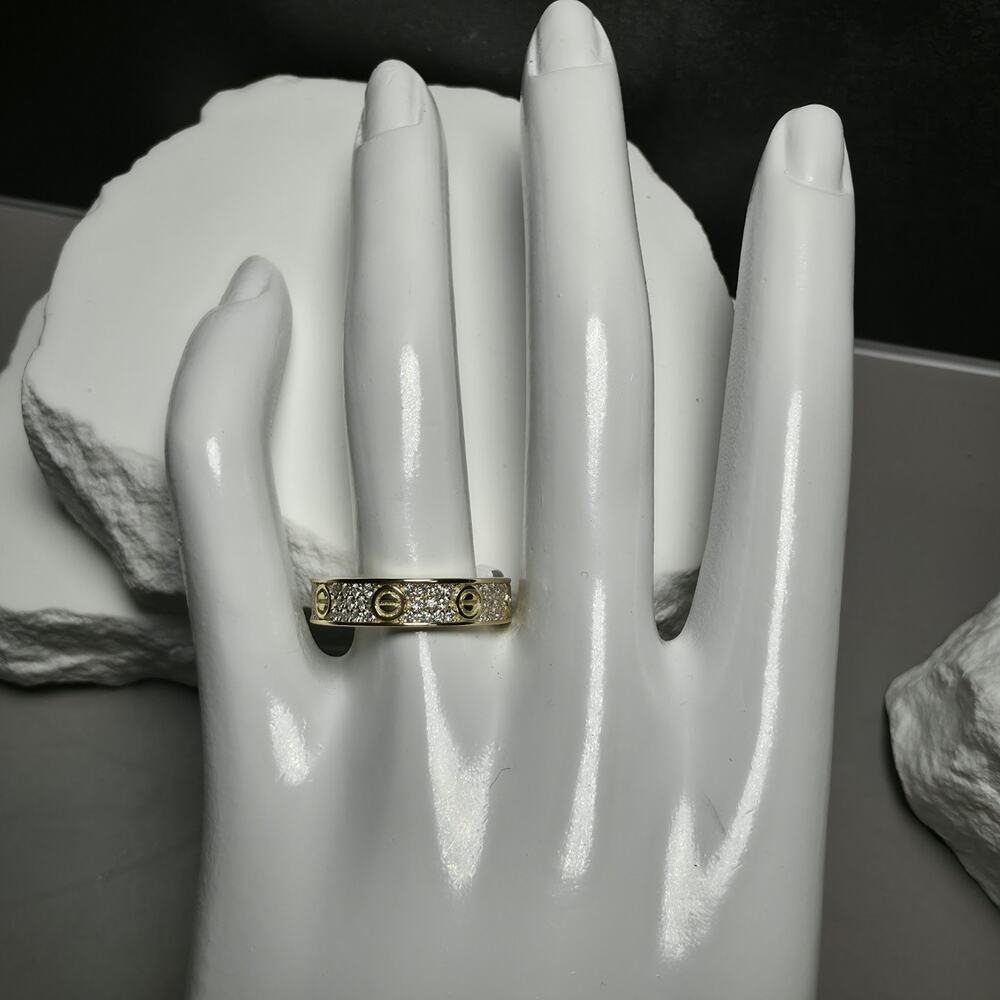 Size 7 or 8 - 0.71 CTW Moissanite Pavé & Screw Motif Ring - Gold Over Silver - Picture 4 of 9